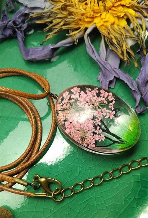 Handmade Boho Necklace Real Dried Flowers Resin Tree Mural Etsy