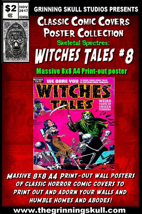 Classic Comic Covers Posters Skeletal Spectres 8x8 Witches Tales 8