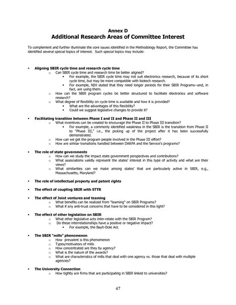 Annex D Additional Research Areas Of Committee Interest An Assessment