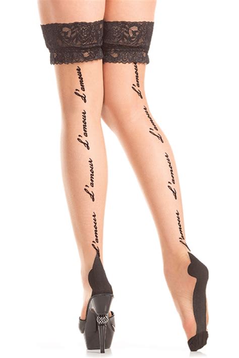 Sexy Be Wicked Nude Black Cuban Heel Thigh Highs Stockings With Thick