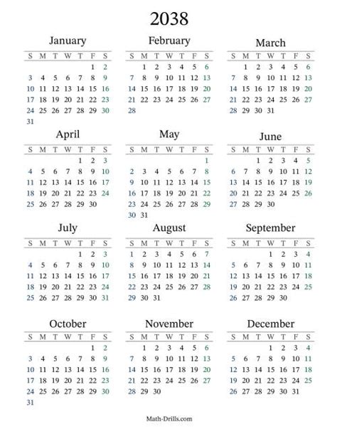 2038 Yearly Calendar
