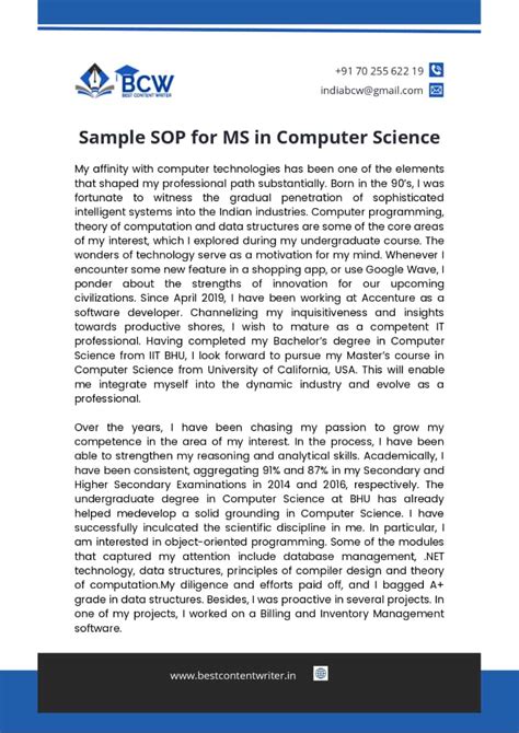 Sop For Ms In Computer Science Complete Guide And Sample