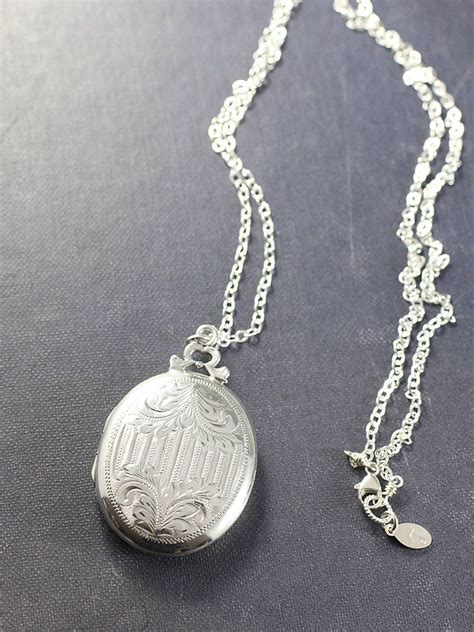 Rare Sterling Silver Locket Necklace Uniquely Engraved Design Isabella