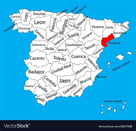 Tarragona Map Spain Province Administrative Vector Image