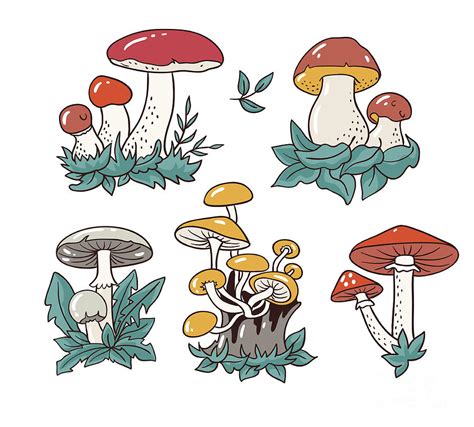 Hand Drawn Set With Cartoon Mushroom Digital Art By Utro Na More Pixels