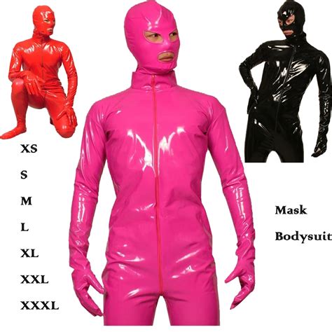 3 Colors Sexy Men Vinyl Latex Leather Bodysuits Spandex Full Body