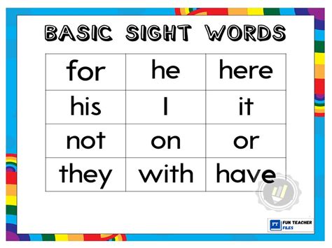 Teacher Fun Files Basic Sight Words Charts 175