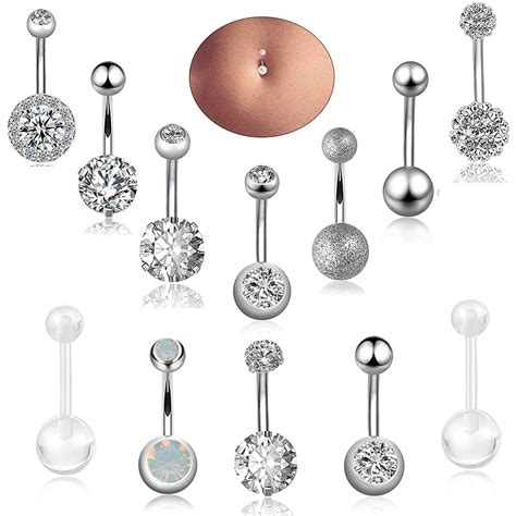 Adramata 12pcs 14G Stainless Steel Belly Button Rings For Women Girls