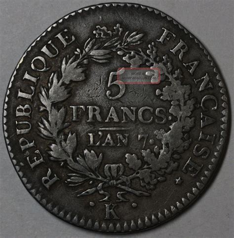 1798 K Rare 64k Minted Bordeaux Silver 5 Francs France Directory An