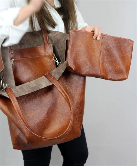 Brown Large Leather Bag Shoulder Bag Brown Slouchy Tote Brown Handbag