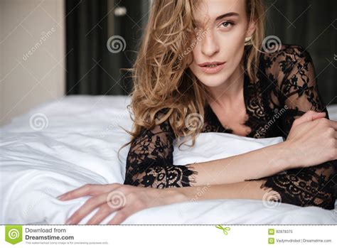 Amazing Brunette Woman Lies On Bed Stock Image Image Of Leisure