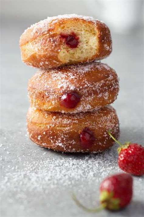 Homemade Jelly Doughnuts With Strawberry Jam Sufganiyot · My Three