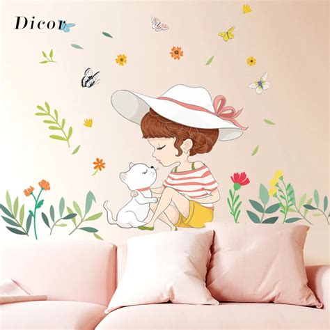 Dicor Cute Girls Wall Stickers For Livingroom Decoration Diy Removable