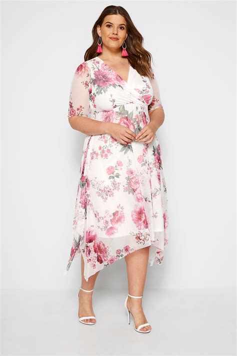 yours london pink floral mesh midi dress with hanky hem sizes 16 to 36 yours clothing