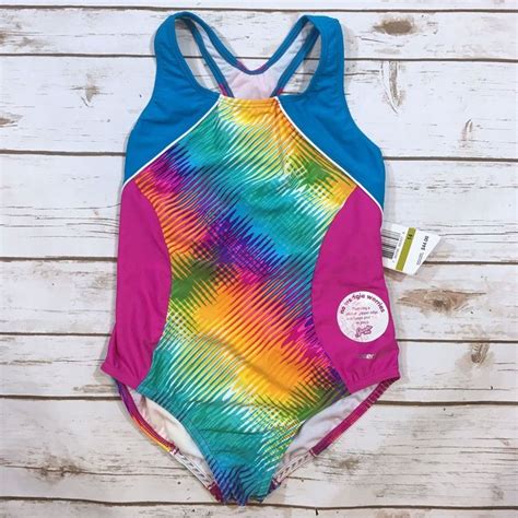 Nwt Speedo Youth Girls Size 14 Colorful One Piece Swimsuit Bathing Suit
