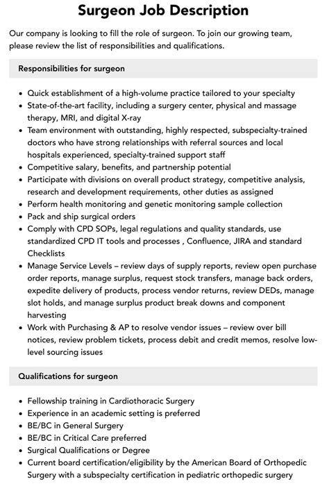 Surgeon Job Description Velvet Jobs