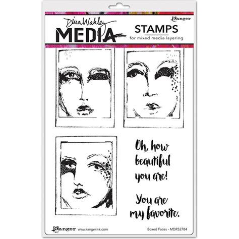 Ranger Dina Wakley Media Boxed Faces Cling Mounted Rubber Stamp Set