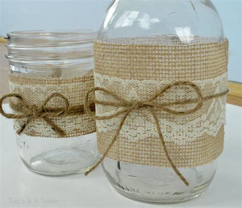 Burlap And Lace Mason Jars Tulips And A Terrier