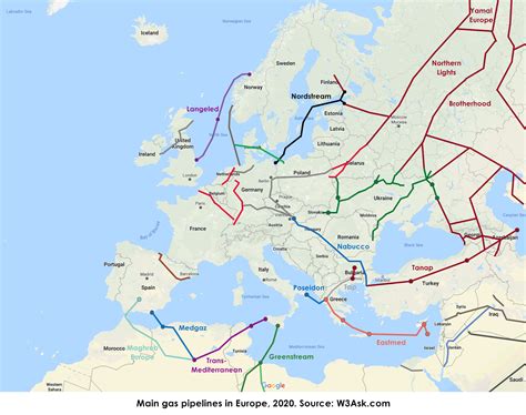Map With The Main Gas Pipelines In Europe
