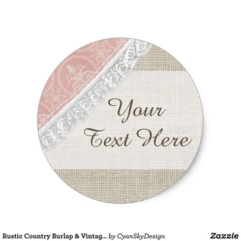 Rustic Country Burlap And Vintage Lace Shabby Chic Classic Round Sticker