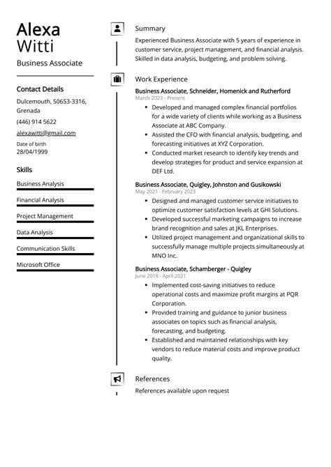 Business Associate Resume Example Free Guide