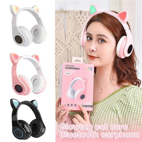 Wireless Cat Ear Headphones Bluetooth Headset Led Light Earphone With