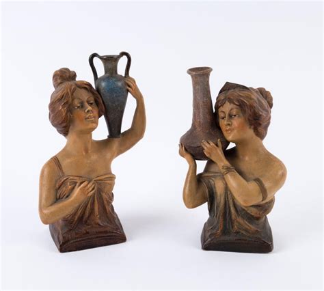 Pair Of Art Nouveau Chalkware Statues Of The Water Carriers Figures