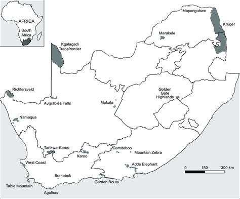 Map Showing The Size And Location Of All 19 South African National
