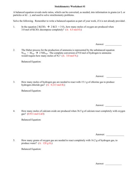 Mole Mole Stoichiometry Worksheet With Answers