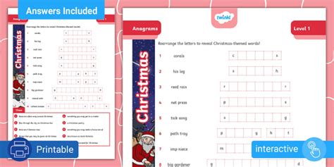Interactive Christmas Anagram Puzzle L1 Twinkl