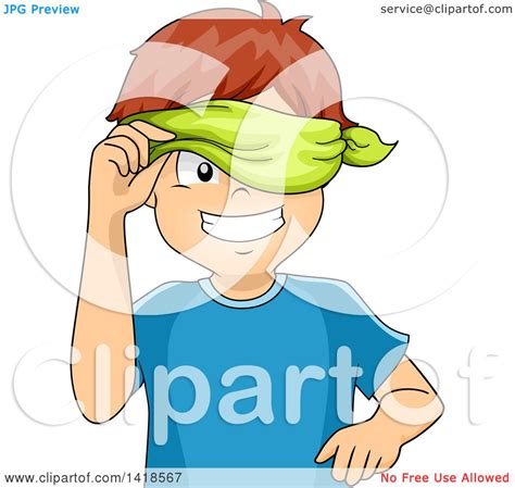 Clipart Of A Blindfolded Caucasian Boy Peeking Royalty Free Vector