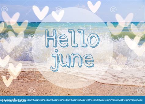 Banner Hello June Sea Sea Wave Summer Sunny Weather Stock Photo