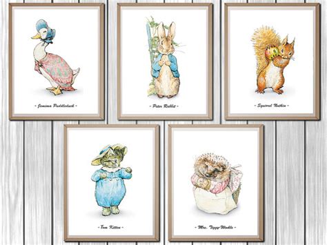 Prints of beatrix potter's drawings. Peter Rabbit Nursery Set of 5 Beatrix Potter Nursery Peter