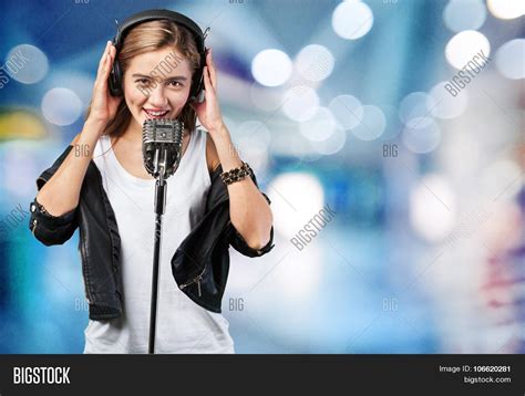 woman karaoke singing image and photo free trial bigstock