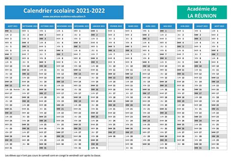 Calendrier Scolaire 2021 2022 à Imprimer