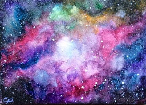 Aceo Original Outer Space Night Sky Watercolor Etsy Nebula Painting