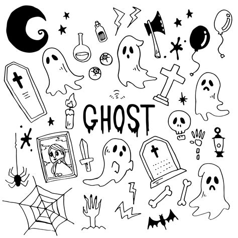 Ghost Illustration Pack Elementoshalloweendoodle Clip Etsy España