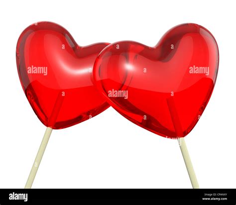Two Heart Shaped Lollipops Closeup Isolated On White Background Stock