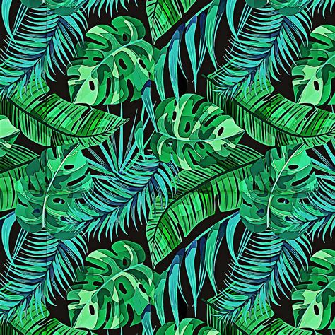 Blue And Green Ferns And Tropical Leaves Painting By Elaine Plesser
