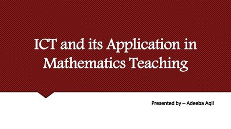 Ict In Mathematics Teaching