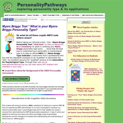 Learn about yourself with a free personality test. Myers Briggs Personality Test MBTI Personality Types ...
