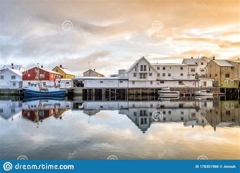 Winter Scene Of Reine Town In Lofoten Islands Norway Stock Photo