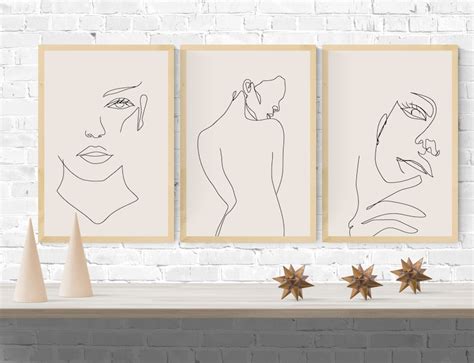 Abstract Woman Face And Body Line Art Printable Set Of 3 Etsy