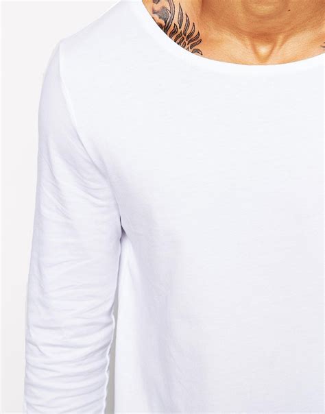 Asos Long Sleeve T Shirt With Boat Neck In Longline In White For Men Lyst