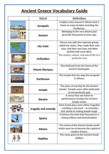 Ancient Greece Word Bank Teaching Resources