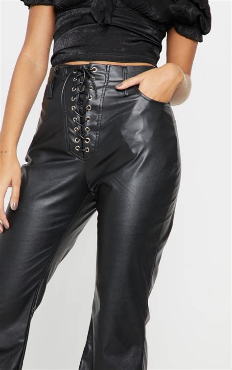 Black Faux Leather Lace Up Trouser Trousers Prettylittlething