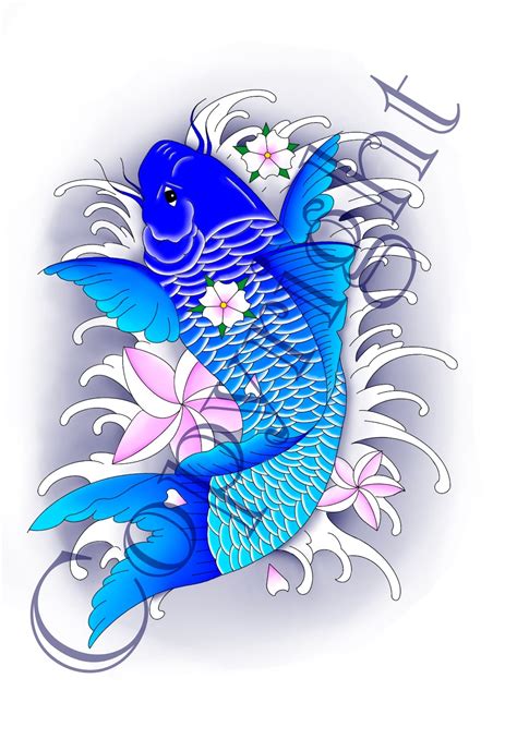 Blue Koi Fish Tattoo Design Digital Download Color Jpeg Etsy