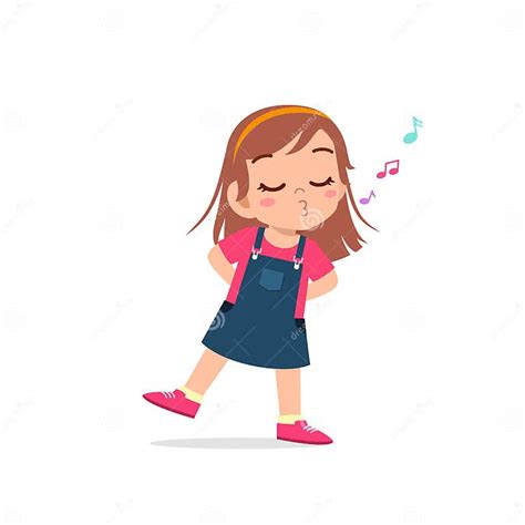 Cute Little Kid Girl Stand And Whistling With Mouth Stock Vector