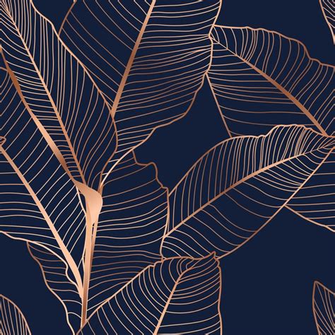 Banana Palm Tree Leaves Seamless Pattern Texture Copper Gold Shiny Glow