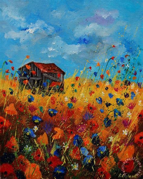 Pol Ledent Old Barn And Wild Flowers Painting Old Barn And Wild